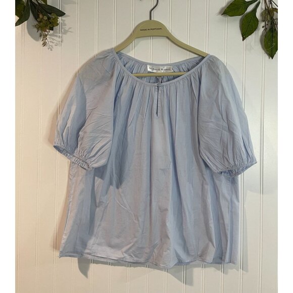 Chelsea & Theodore Light Blue Puff Sleeve Top XS 100% Cotton Made In India - Picture 6 of 12